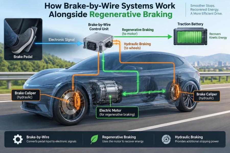 ⚙️ How Brake-by-Wire Systems Work Alongside Regenerative Braking