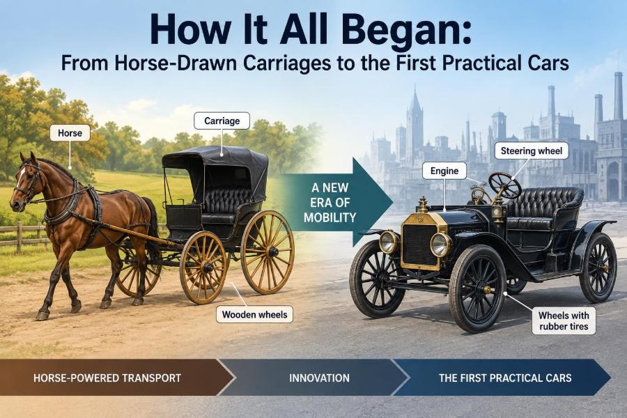 🚗 How It All Began: From Horse-Drawn Carriages to the First Practical Cars