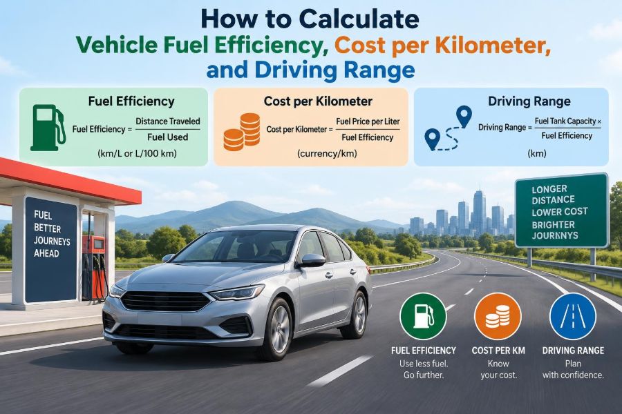 🚗 How to Calculate Vehicle Fuel Efficiency, Cost per Kilometer, and Driving Range
