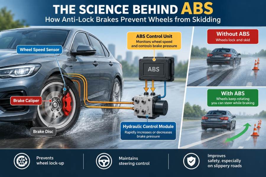 🚗 The Science Behind ABS: How Anti-Lock Brakes Prevent Wheels from Skidding
