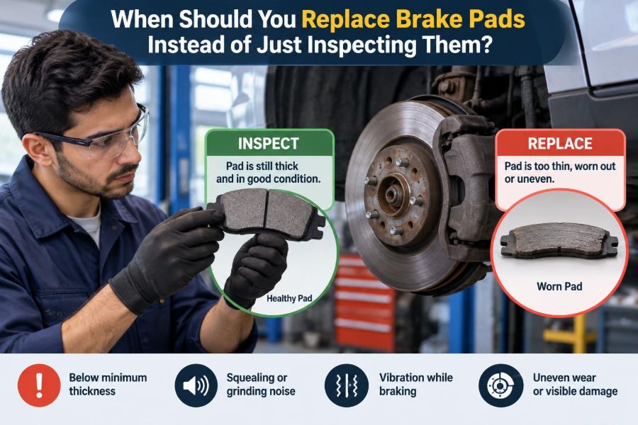 🚗 When Should You Replace Brake Pads Instead of Just Inspecting Them?