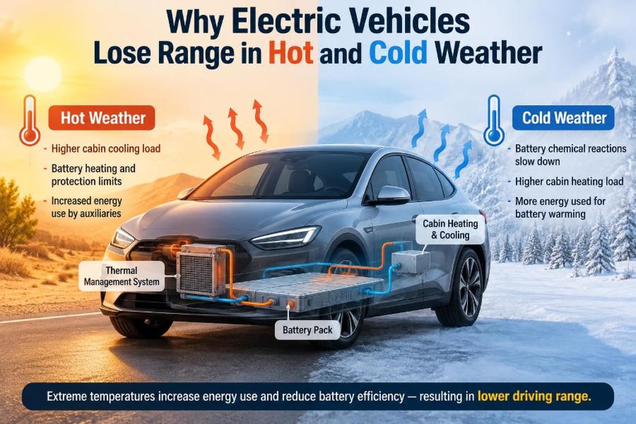 🔋 Why Electric Vehicles Lose Range in Hot and Cold Weather