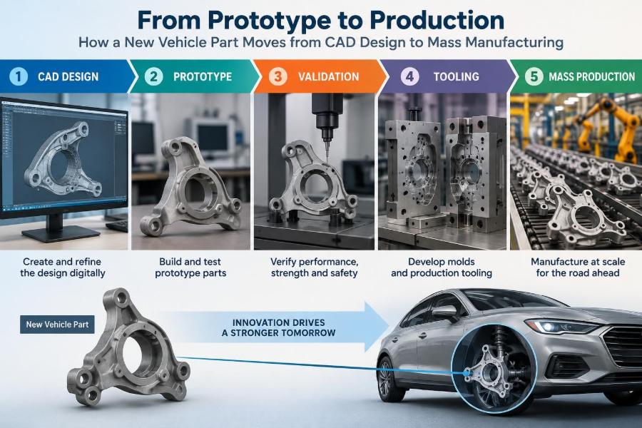 🚗 From Prototype to Production: How a New Vehicle Part Moves from CAD Design to Mass Manufacturing