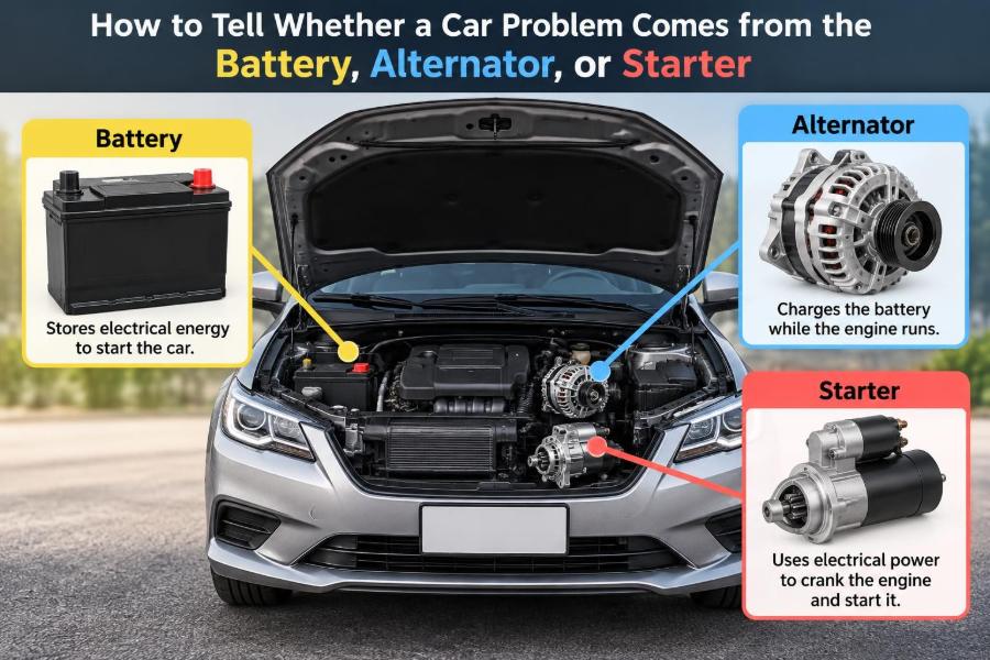 🚗 How to Tell Whether a Car Problem Comes from the Battery, Alternator, or Starter