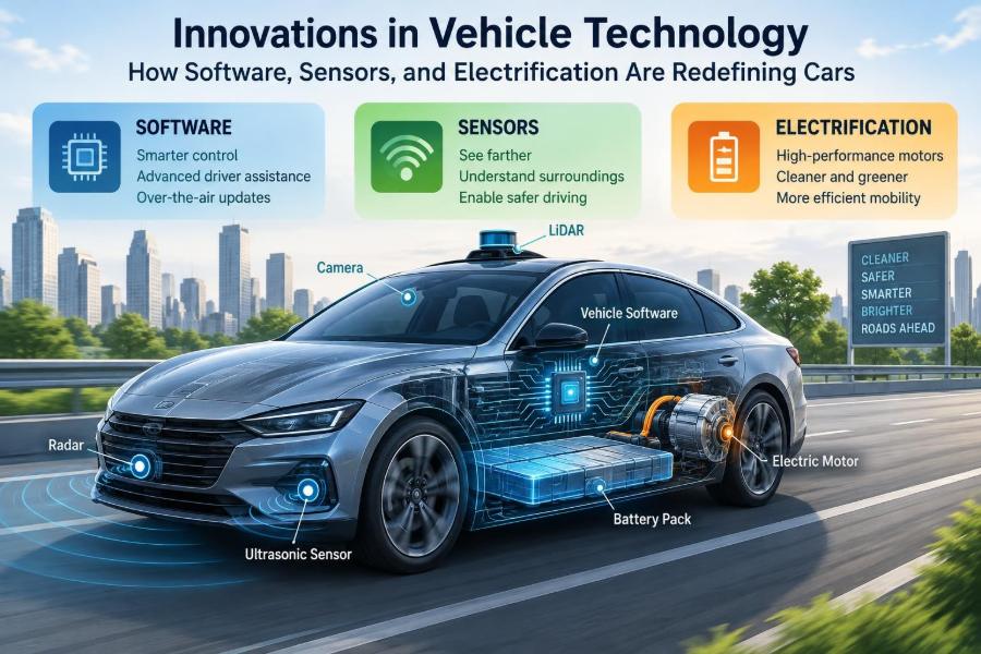 🚗 Innovations in Vehicle Technology: How Software, Sensors, and Electrification Are Redefining Cars