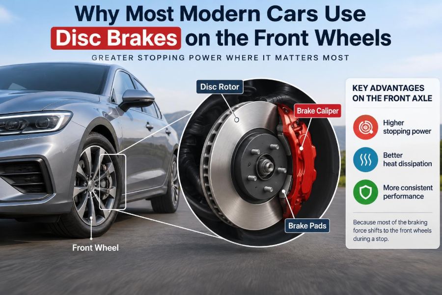 ๐ Why Most Modern Cars Use Disc Brakes on the Front Wheels